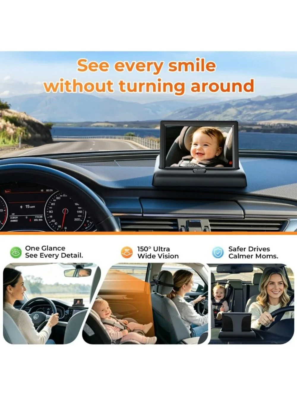 1080p Baby Car Camera with Night Vision | Easy Install, 360° Adjustable View